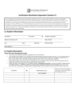 FAFSA Verification Worksheet