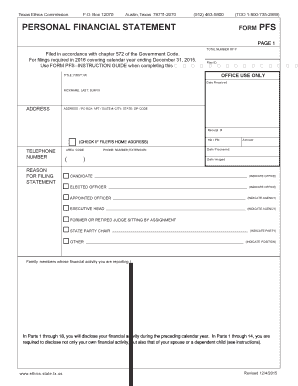 Texas Personal Financial Statement Form PFS
