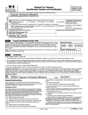 IRS Form W-9 Request for Taxpayer Identification Number and Certification
