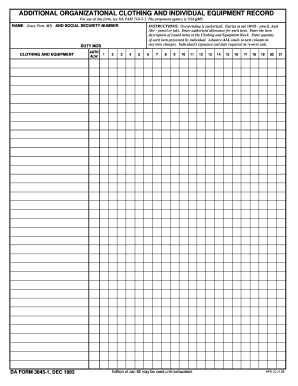 DA Form 3645-1 Clothing and Equipment Record
