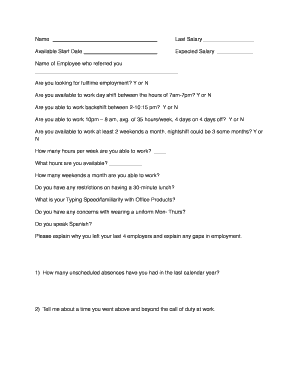Employee Availability and Preferences Form