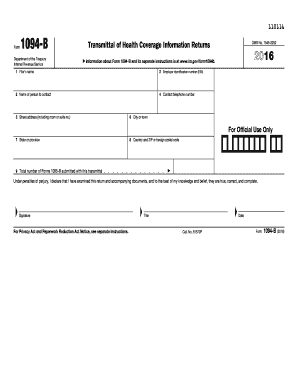 Form 1094-B Transmittal of Health Coverage Information Returns
