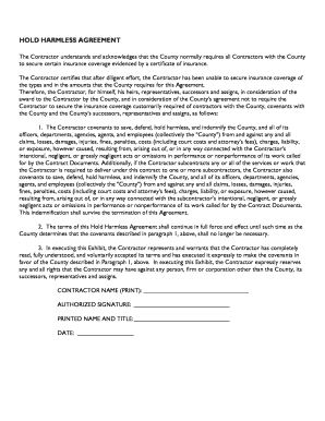 Hold Harmless Agreement for County Contractor