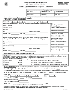 US Customs and Border Protection Aircraft Decal Request Form