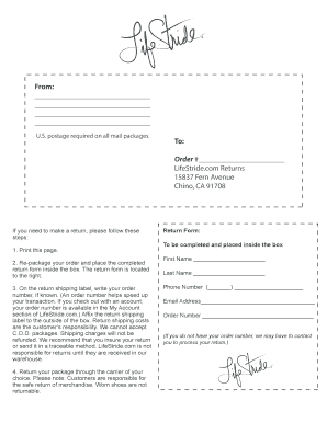 LifeStride Return Form
