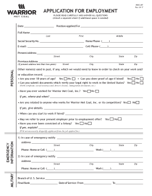 Warrior Met Coal Employment Application