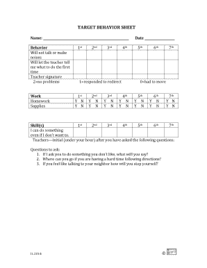 Target Behavior Sheet