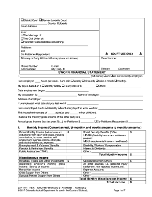 Colorado Sworn Financial Statement