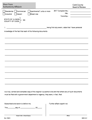 Cook County Authenticity Affidavit