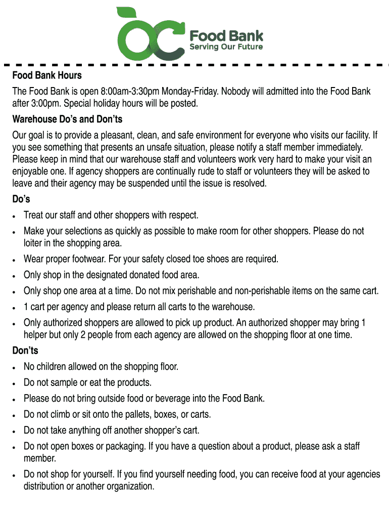 Fillable Online Food Bank Hours Fax Email Print pdfFiller