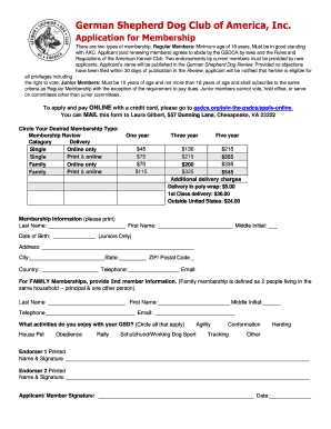 German Shepherd Dog Club of America Membership Application