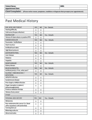 Medical History and Review of Systems Form
