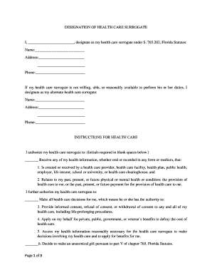 Florida Health Care Surrogate Designation Form