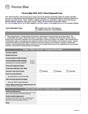 Fannie Mae REO ACH Direct Deposit Form