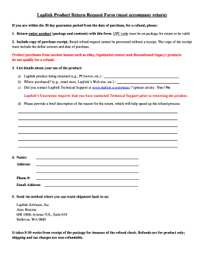 Laplink Product Return Request Form