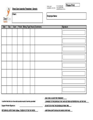 Direct Care Australia Timesheet