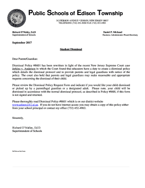 Edison Township Student Dismissal Policy Request Form