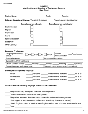 CAASPP Student Support Data Sheet