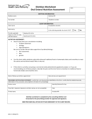 Dietitian Nutrition Assessment Worksheet