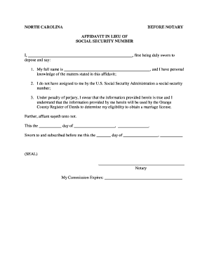 Affidavit in Lieu of Social Security Number