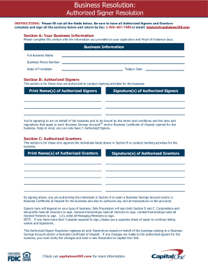 Business Resolution for Authorized Signers