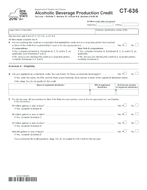 Alcoholic Beverage Production Credit Form CT-636