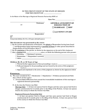 Oregon Dissolution of Marriage Judgment