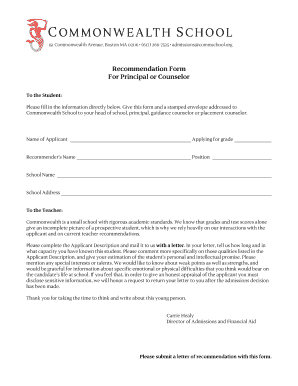 Commonwealth School Recommendation Form