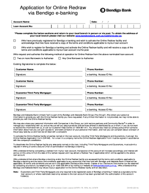 Application for Online Redraw via Bendigo e-banking