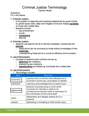 Criminal Justice Terminology Teacher Notes