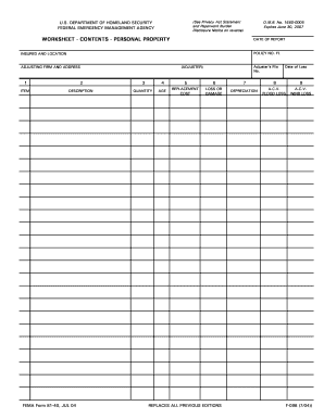 FEMA Form 81-40 Worksheet