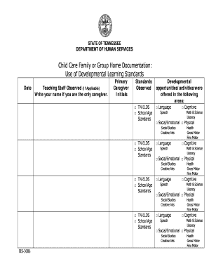Tennessee Child Care Developmental Learning Standards Form