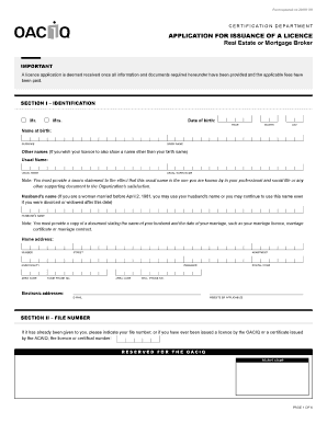 Quebec Real Estate or Mortgage Broker License Application