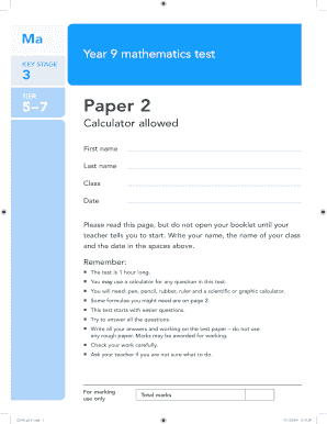 Year 9 Mathematics Test