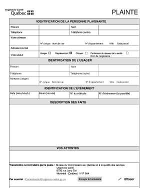 Formulaire de plainte Urgences-santé