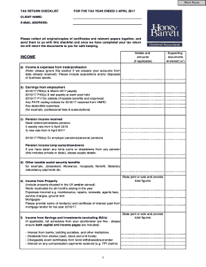 UK Tax Return Checklist 2016/17