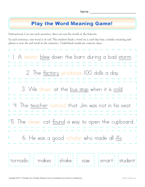 Word Meaning Game Worksheet