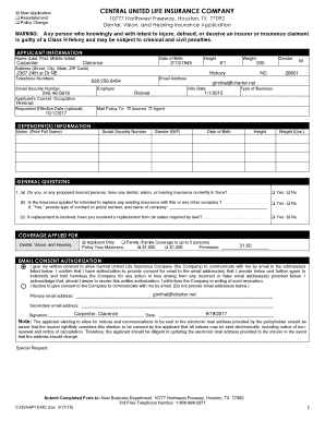 Dental Vision Hearing Insurance Application