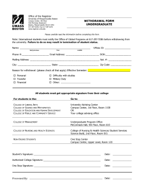University of Massachusetts Boston Undergraduate Withdrawal Form