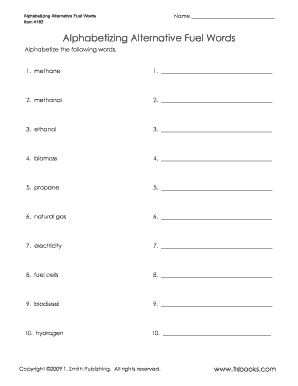 Alphabetizing Alternative Fuel Words Worksheet