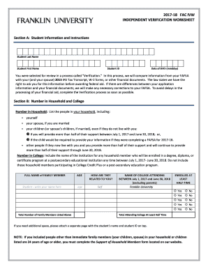 2017-18 Independent Verification Worksheet