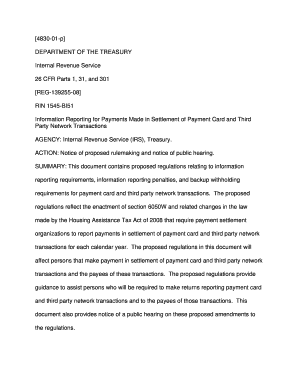 IRS Notice of Proposed Rulemaking for Payment Card Transactions