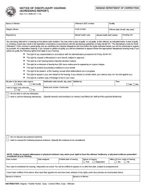 Indiana Disciplinary Hearing Notice