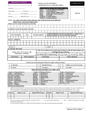 Quaid-i-Azam University Admission Form