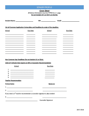Senior Profile Cover Sheet
