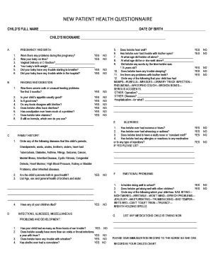 New Patient Health Questionnaire