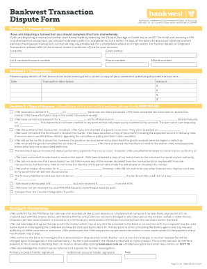 Bankwest Transaction Dispute Form