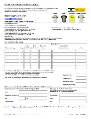 Bestellformular Trikot Borussia Mönchengladbach