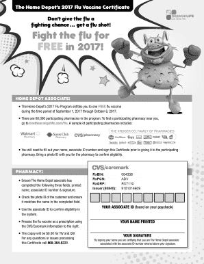 The Home Depot 2017 Flu Vaccine Certificate