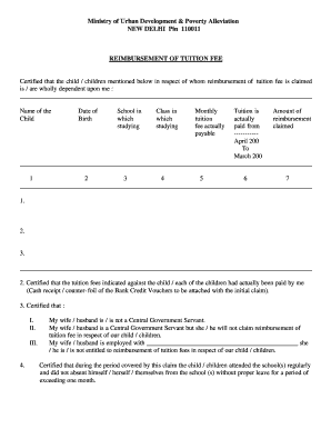 Reimbursement of Tuition Fee Form